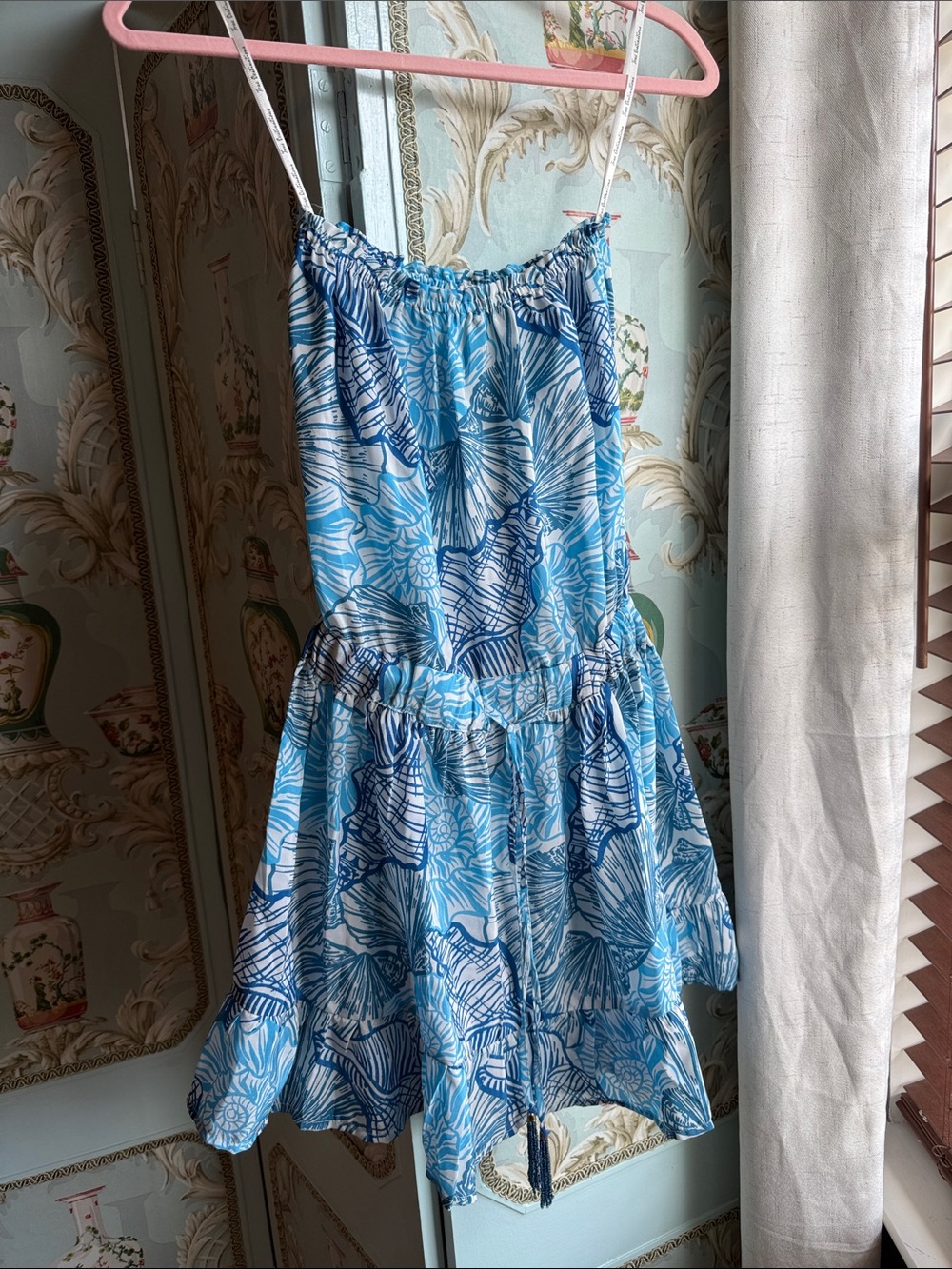 Blue Tropical-Print Women’s Swim Coverup Sundress
